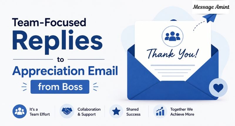 Team-focused replies to appreciation email from boss with thank you letter and teamwork illustration.