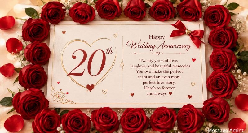 sweet 20th wedding anniversary quotes quote card decorated with beautiful red roses