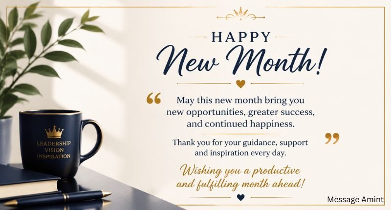 Elegant Happy New Month quote card with an inspirational message for a boss, featuring a clean minimalist design on a light background.