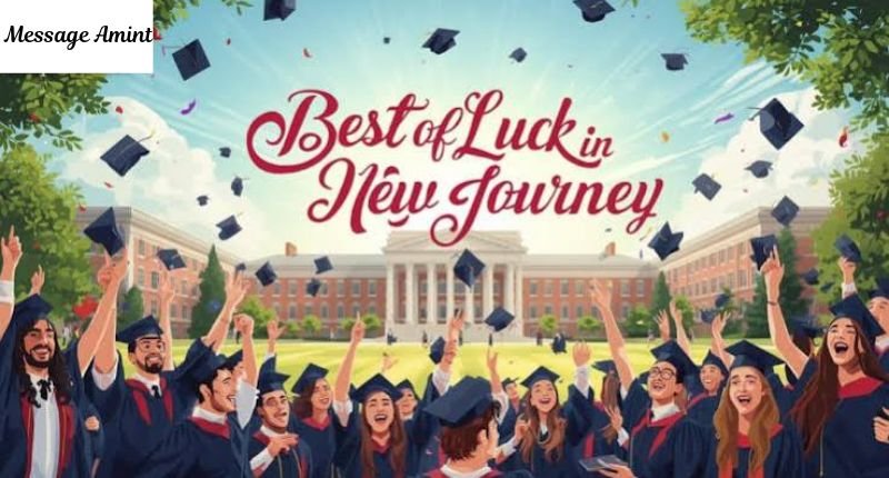 Students celebrating graduation with Best of Luck in New Journey wishes