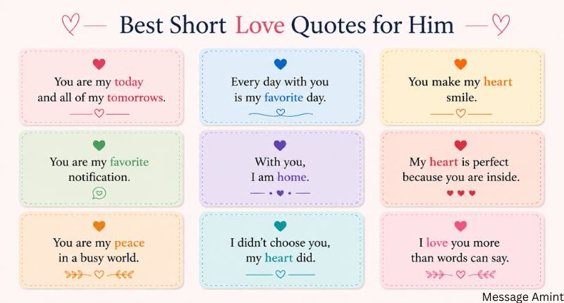 Best Short Love Quotes for Him colorful collection of multiple romantic quote cards