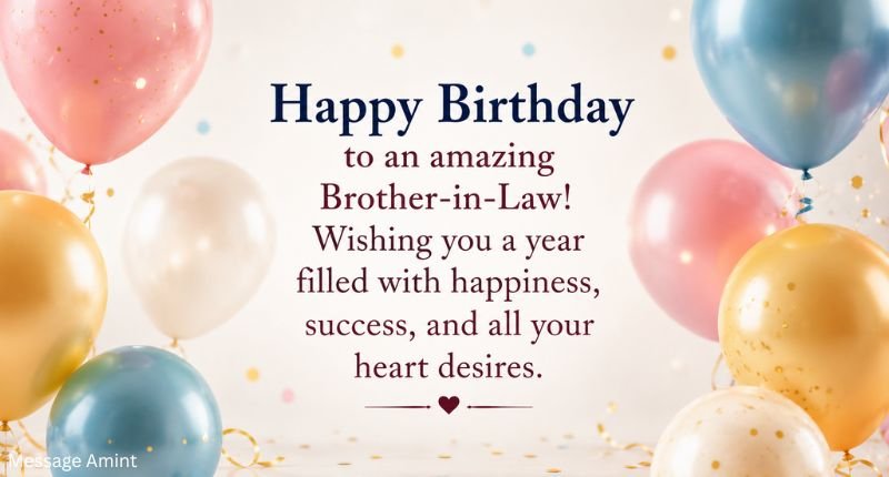 Colorful birthday quote card with balloons and a heartfelt birthday wish for brother-in-law.