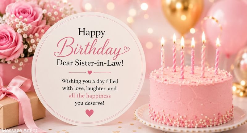 Happy birthday wishes card for my sister-in-law with cake and balloons