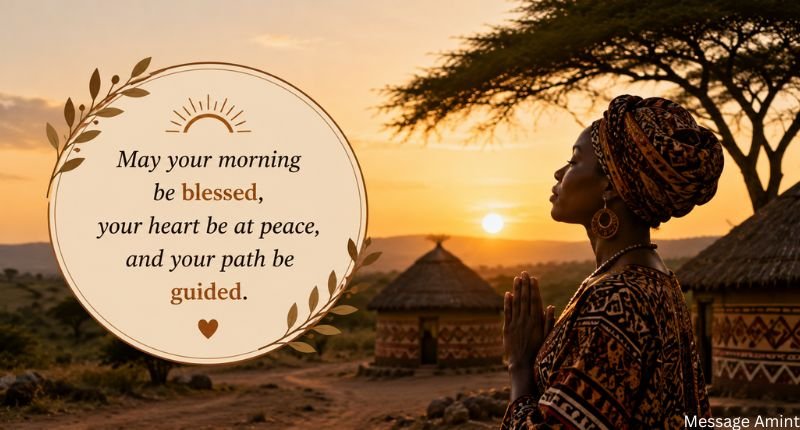 Blessed American African good morning messages and prayers with woman praying at sunrise