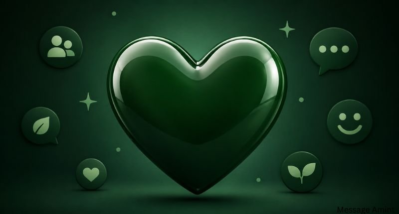 Dark green heart emoji illustration representing deep emotions, growth, harmony, and meaningful connections.