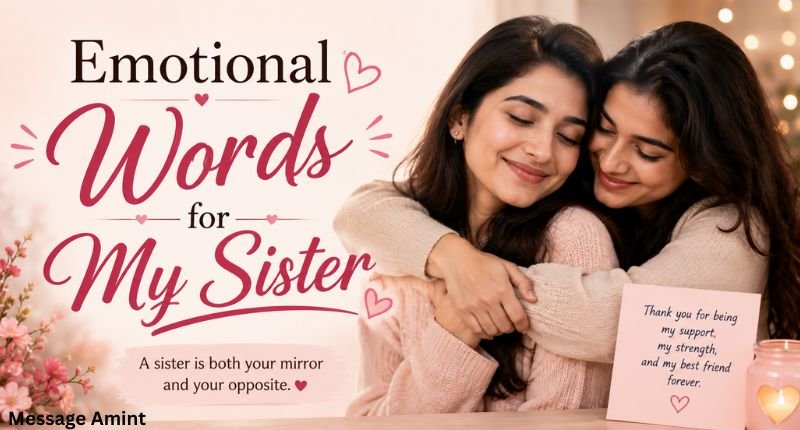 Emotional words for my sister with two sisters hugging and a heartfelt appreciation message design