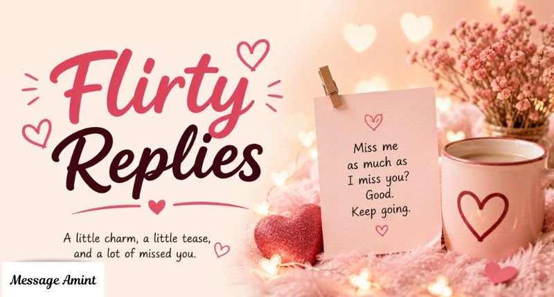 Flirty replies illustration with heart mug string lights and playful note card
