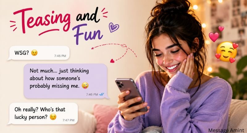 teaser and fun responses send by cute girl by using mobile