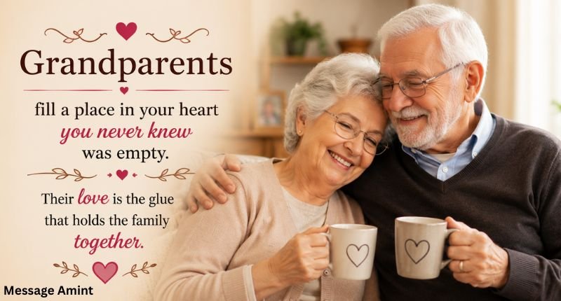 Grandmother Grandfather Quote showing happy grandparents together with an inspiring family love quote.