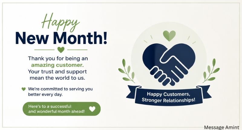 Happy New Month Messages to Boost Customer Loyalty appreciation banner with a thank-you message, handshake illustration, and customer loyalty concept.