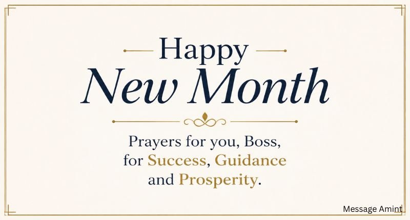 Minimalist Happy New Month prayer quote card for a boss, wishing success, guidance, and prosperity with elegant typography.
