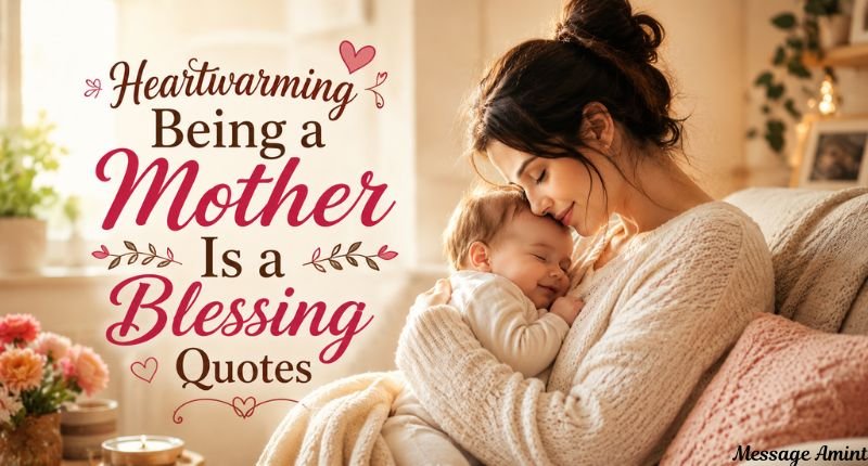 Mother embracing her baby with a peaceful smile, showing the beautiful bond between mother and child in a cozy home.
