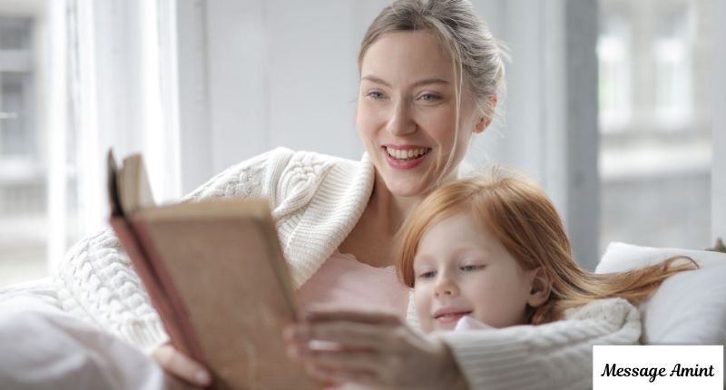 Aunt inspiring niece with morning story time together