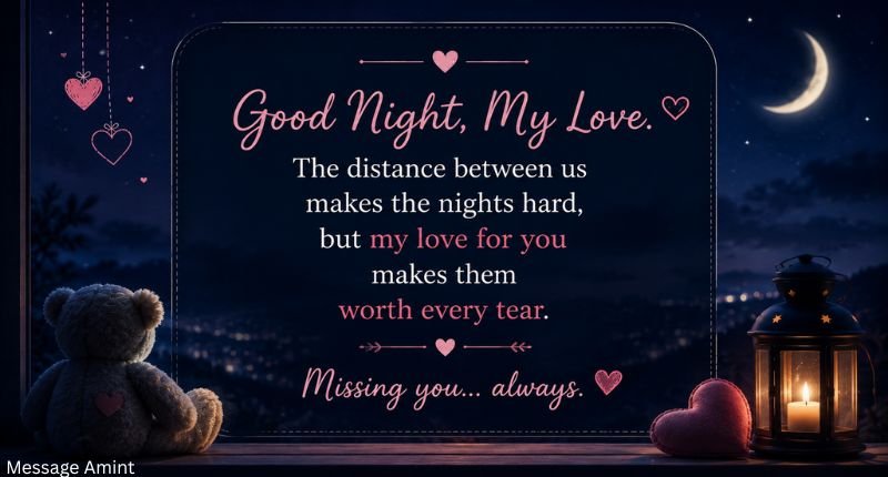 Sad but loving good night quote card for long distance relationships