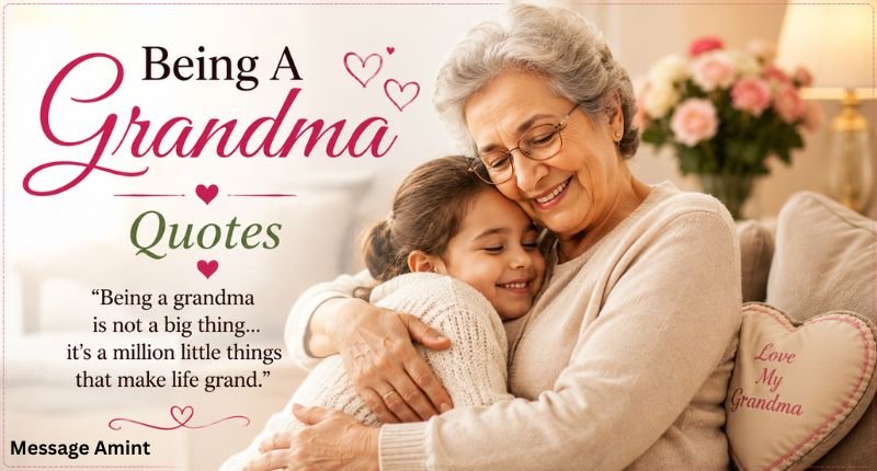 Being A Grandma Quotes with a smiling grandmother hugging her grandchild in a warm and cozy home.