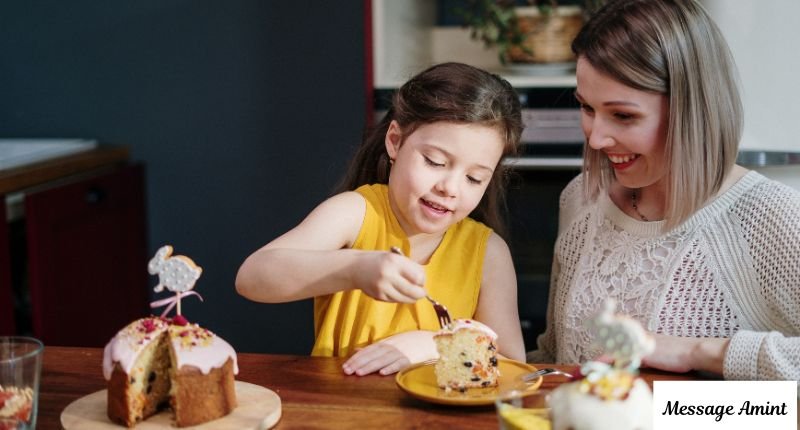 Morning blessings for aunt with niece sharing breakfast cake together