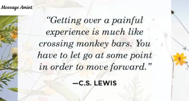 C.S. Lewis quote on getting over a painful experience and moving forward with floral background