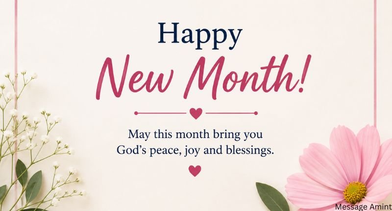 New Month Blessings Bible Verse quote card featuring a short Bible-inspired blessing with soft pink floral accents on a clean pastel background.