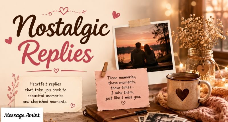 Nostalgic replies illustration with couple sunset photo and memory notes