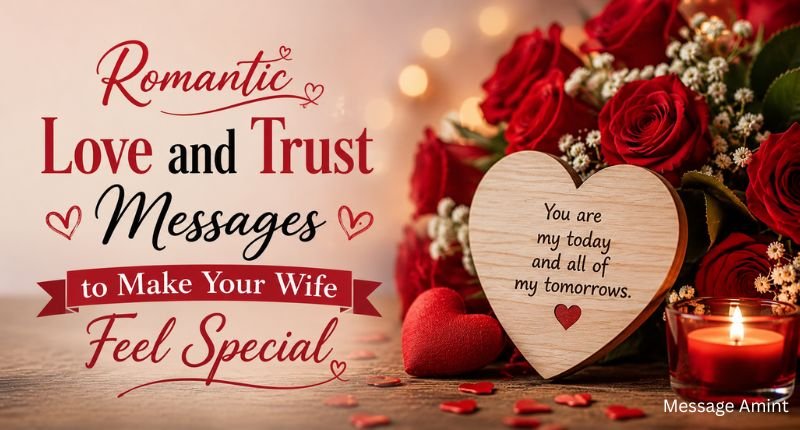 Romantic Love and Trust Messages to Make Your Wife Feel Special with roses, heart decoration, and elegant romantic background.