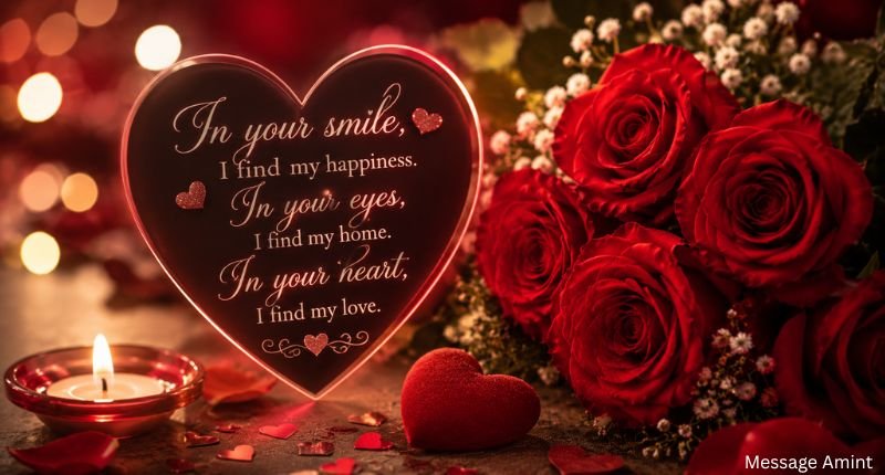 Deep love messages for her featuring a romantic quote card with a soft heart-themed background.