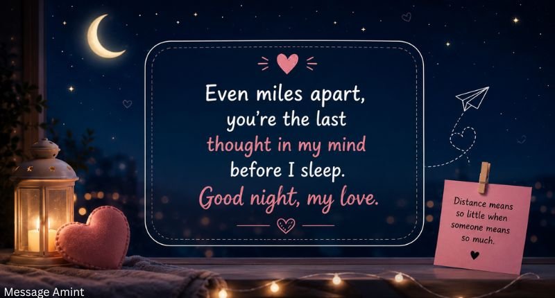 Short good night messages for long distance couples with a romantic quote card