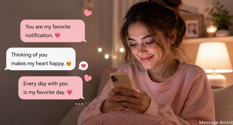 Short Love Messages for Boyfriend girl sending romantic love text message on mobile