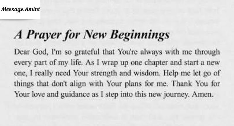 A prayer for new beginnings image with text asking for strength and wisdom in a new journey