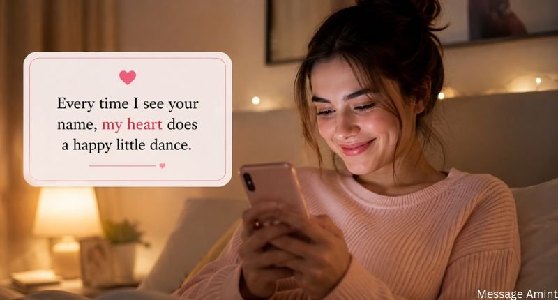 Short Love Quotes for Him to Make Him Smile girl reading sweet love message on phone