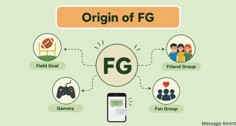FG meaning in text origin showing field goal, friend group, gamers, and fan group.