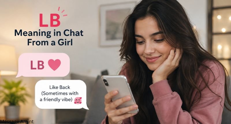 LB meaning in chat from a girl showing a woman texting on a smartphone