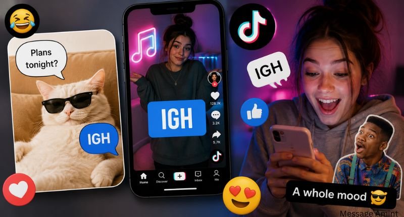 IGH used in TikTok, meme, and social media content with smartphones and popular reaction icons
