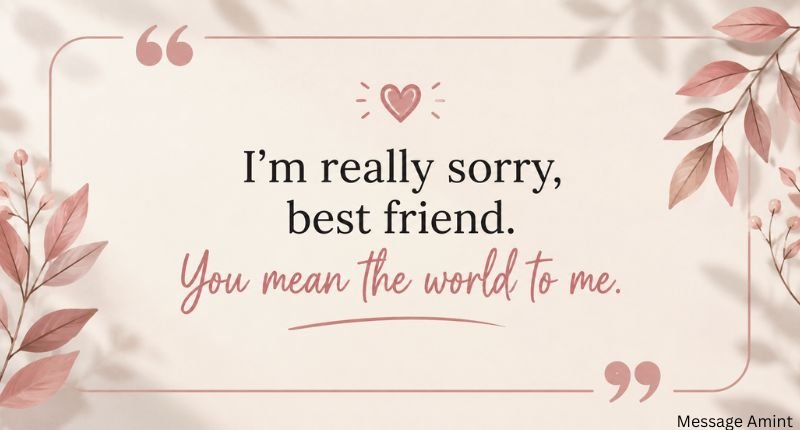 Long Sorry Message for Best Friend β Elegant quote card featuring a heartfelt apology message for a best friend with soft floral decorations and a pastel background.